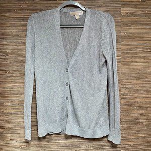 Michael Kors Metallic Silver Button-up Cardigan Sweater